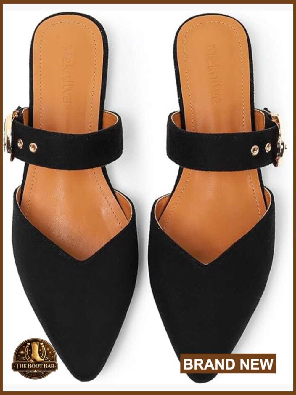 Pointed Toe Mules, Adjustable Buckle Backless Loafers, Slip-On Flats Suede - Picture 1 of 7